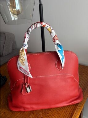 Hermes Relax Bolide 35, Sikkim Leather, Palladium HW & New DGAZ Pillow&Organizer